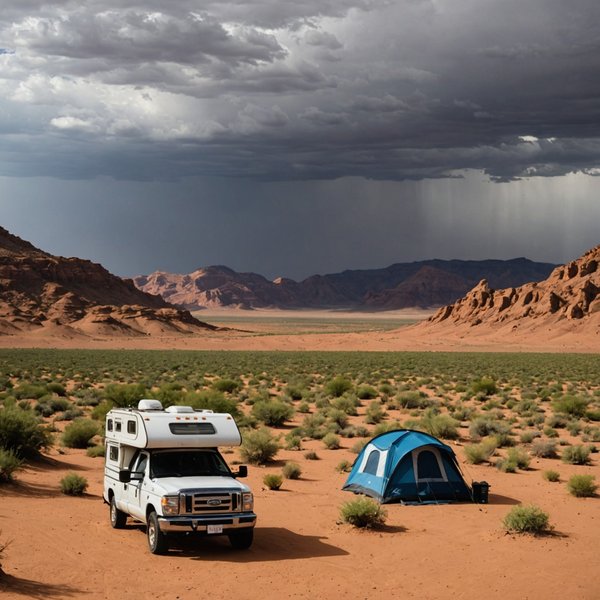Quels sont les conseils pour camper en région désertique pendant la saison des pluies?